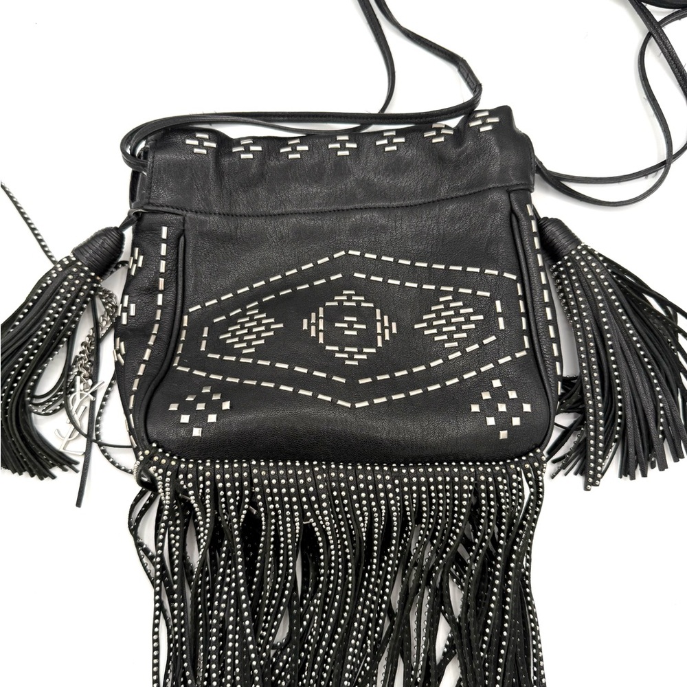 Saint Laurent YSL Helena Studded Fringe Bucket Bag